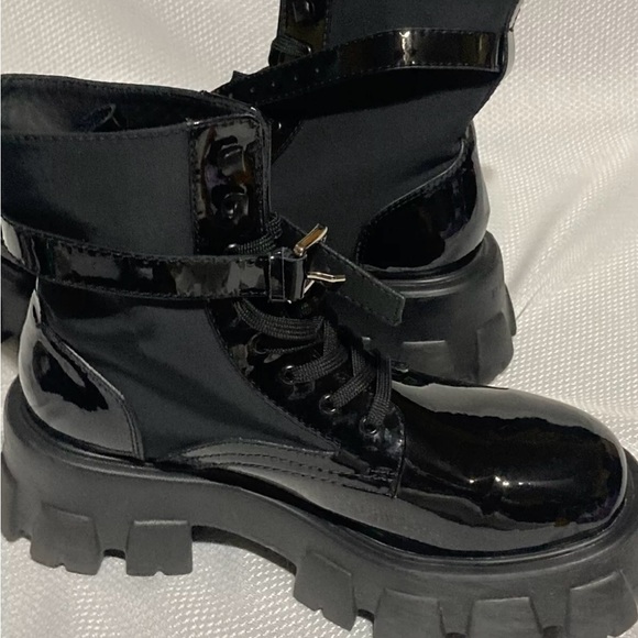 Prada Monolith Patent Leather and Nylon Combat Boots - Black - Size 9.5 - Picture 11 of 11
